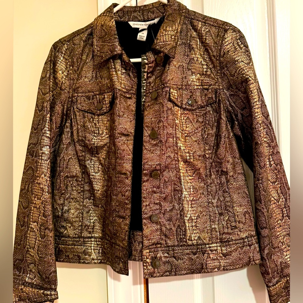 Jones New York Jeans Metallic Bronze Foil Snake Print Jacket‎ PM 60208424-O76